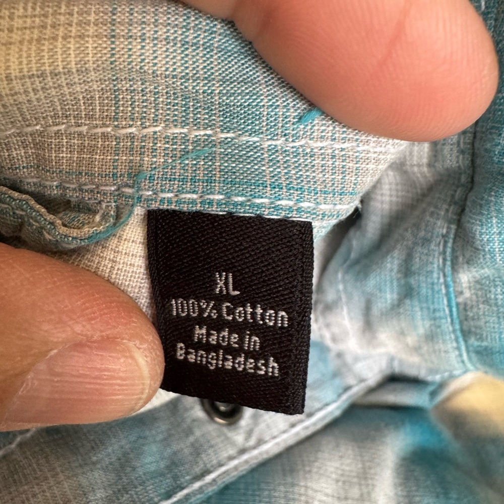 Men's Turquoise‎ Plaid Shirt by J Ferrar. Pearl snaps! XL - Picture 5 of 5